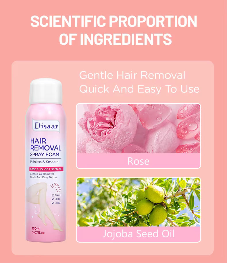 Hair Removal Spray Foam Rose & Lemon Smooth Skin Legs Bikini Armpit Gentle Hair Remover Spray for Cleaning Bodyct