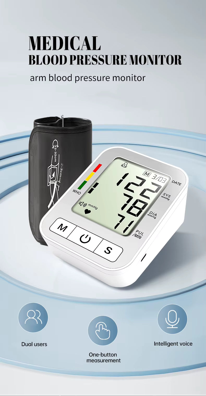 Digital Upper Arm Blood Pressure Monitor Electronic Sphygmomanometer BP Blood Pressure Machine